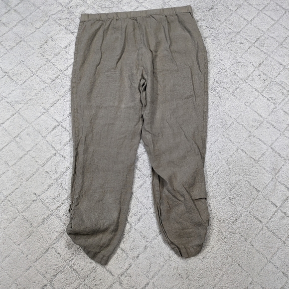 J. Jill Pants Women's XL Green Gray Linen Garment Dyed Pure Pull On Rolled Cuffs - Picture 4 of 9